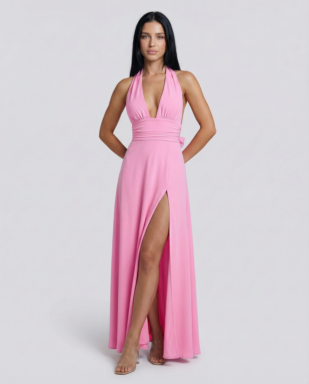 Cassie | Halter Neck High Slit Maxi Dress