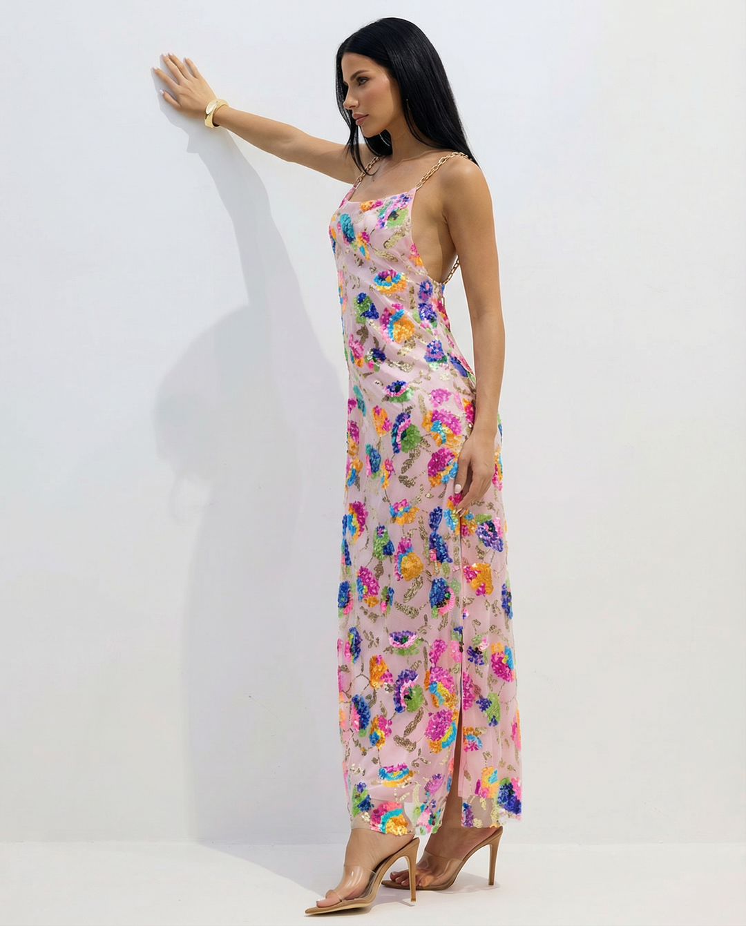Carole | Sequin Embroidered Backless Maxi Dress