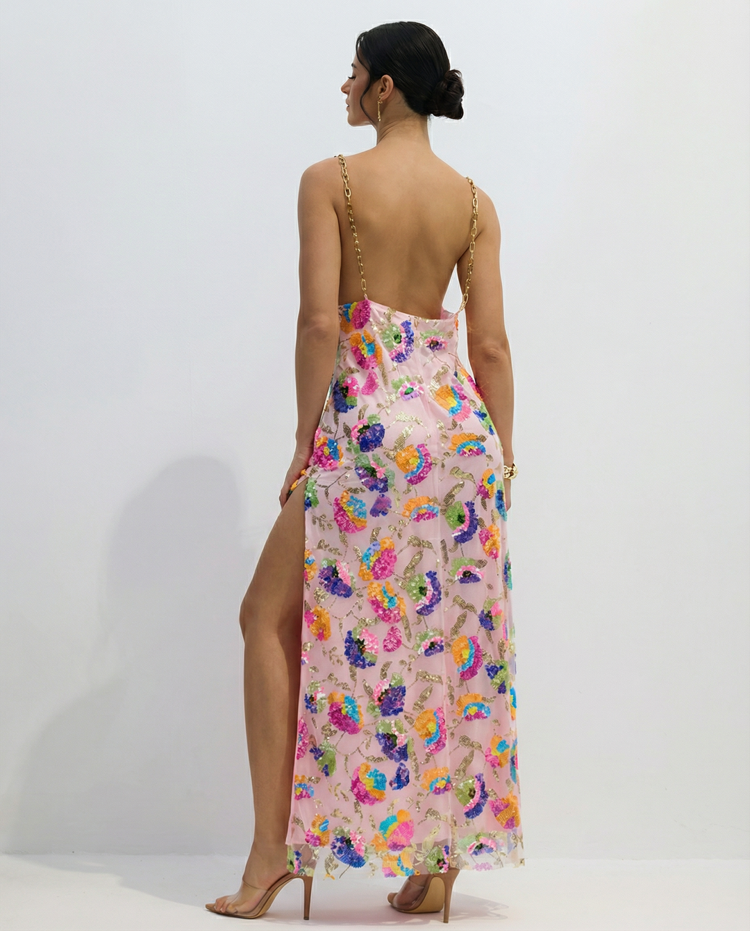 Carole | Sequin Embroidered Backless Maxi Dress