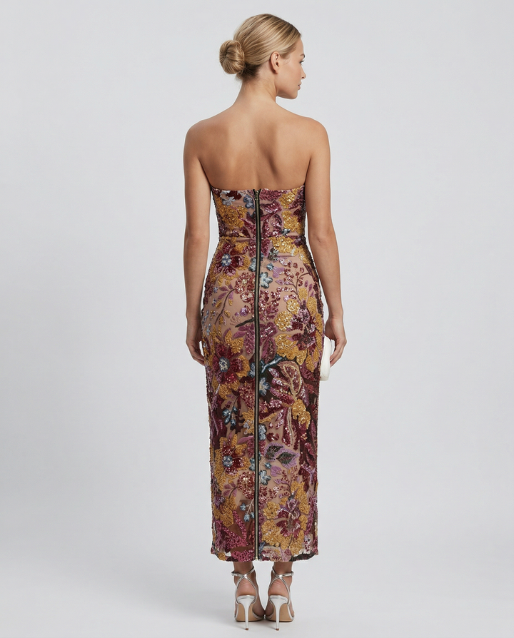 Mindy | Strapless Floral Sequin Maxi Dress