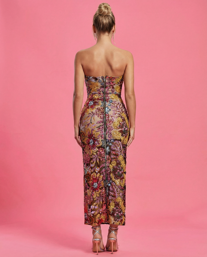Mindy | Strapless Floral Sequin Maxi Dress