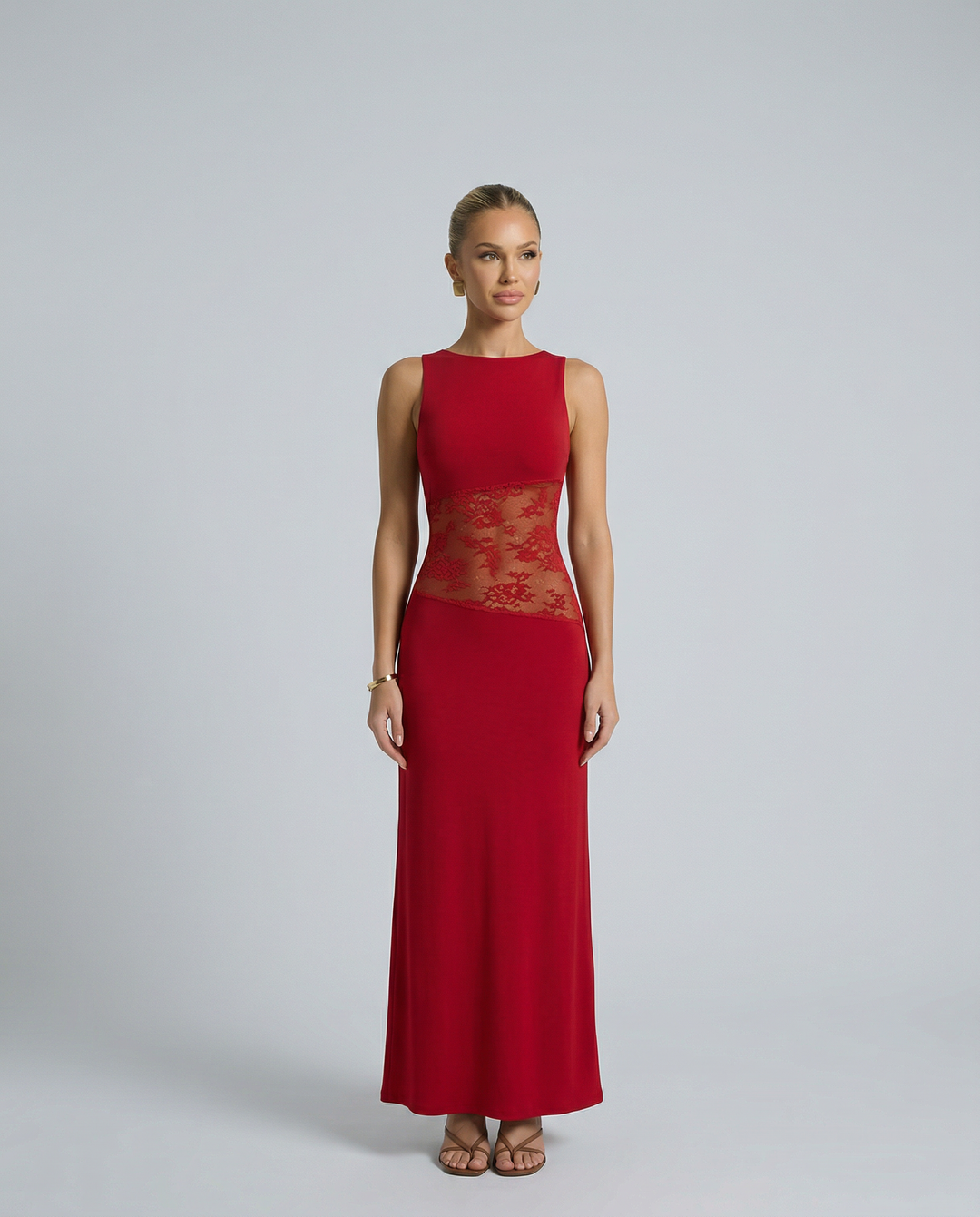 Traci | Lace Maxi Dress with Sheer Waist Panel