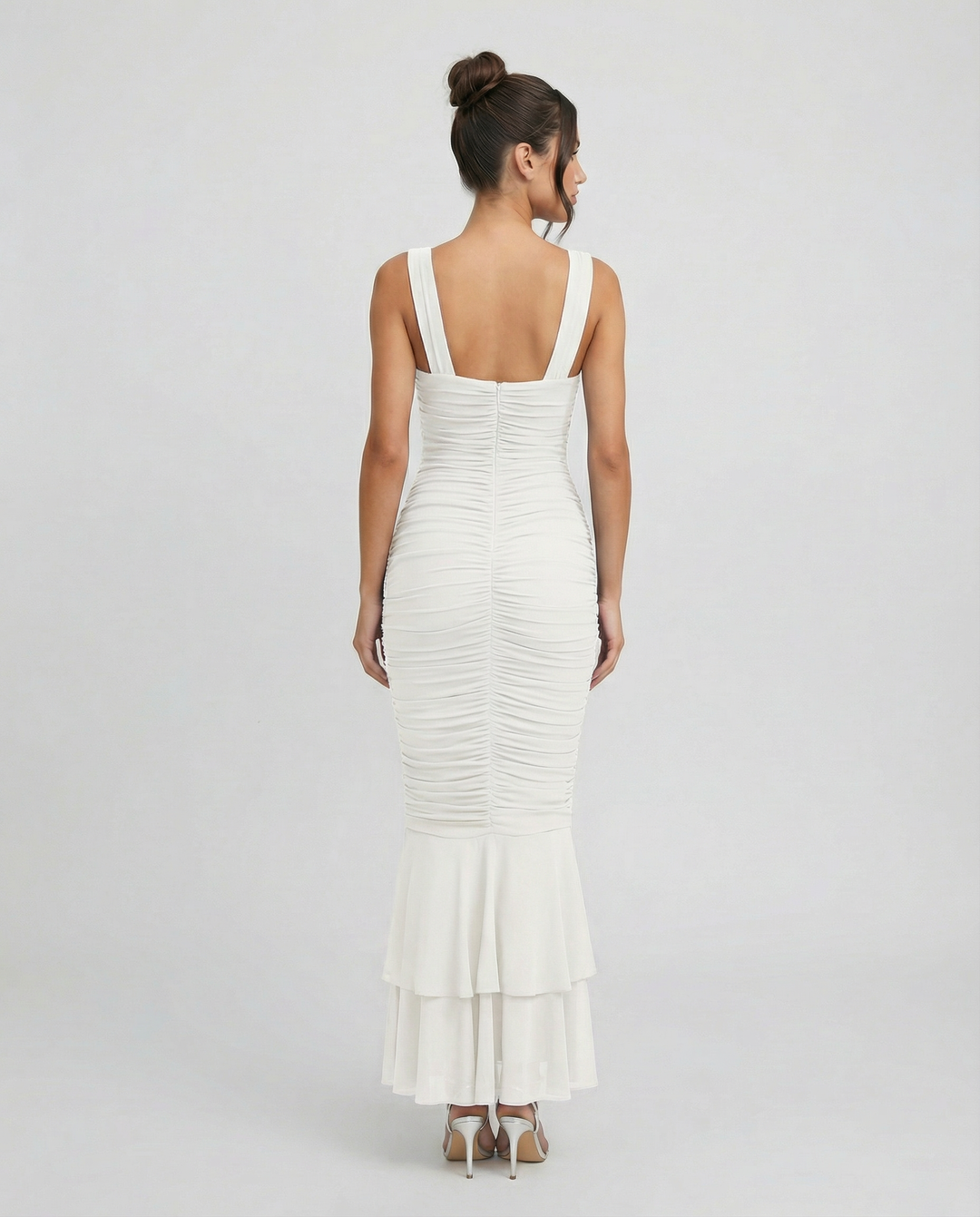 Laverne | Ruched Fishtail Maxi Dress with V-Wire Bust