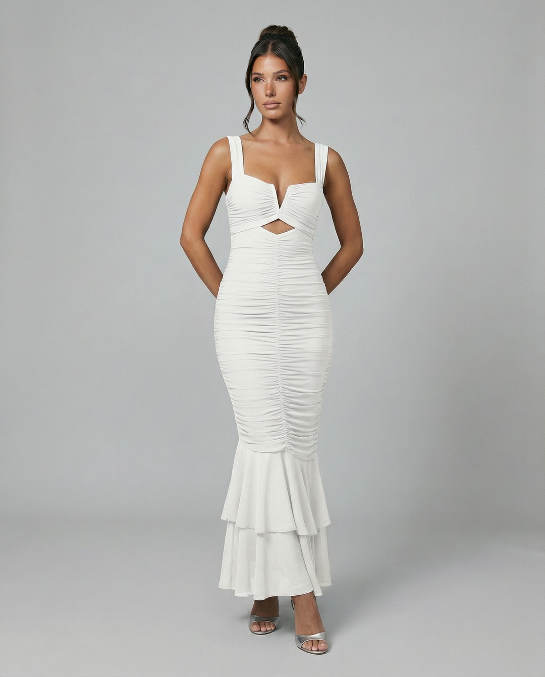 Laverne | Ruched Fishtail Maxi Dress with V-Wire Bust