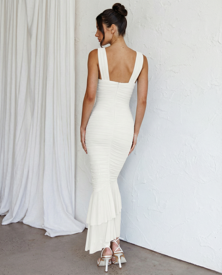 Laverne | Ruched Fishtail Maxi Dress with V-Wire Bust