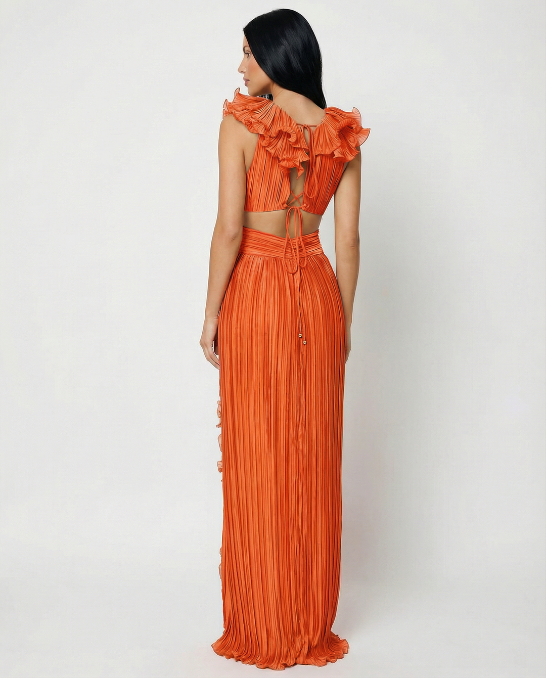 Taylor | Pleated V-Neck Maxi Dress with Cut-Out and Front Split