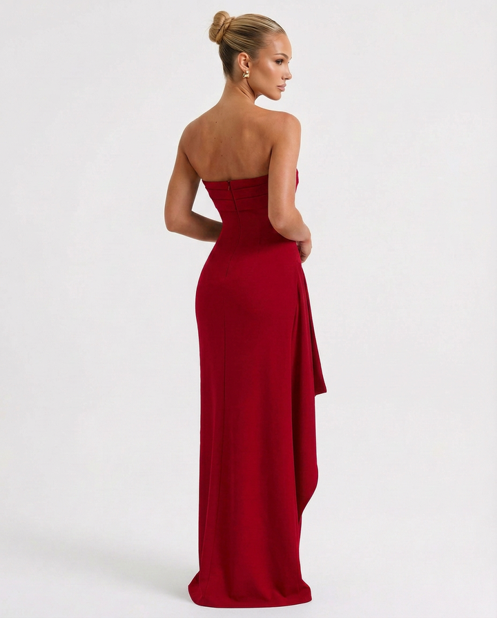 Stacey | Strapless Maxi Dress with Ruched Detail and Split