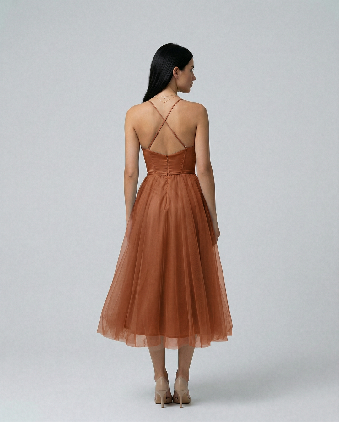 Lourdes | Tulle Midi Dress with Corset Bodice