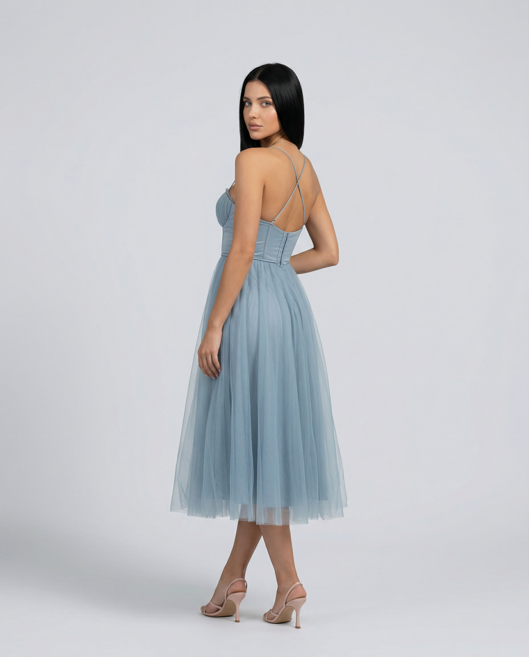Lourdes | Tulle Midi Dress with Corset Bodice