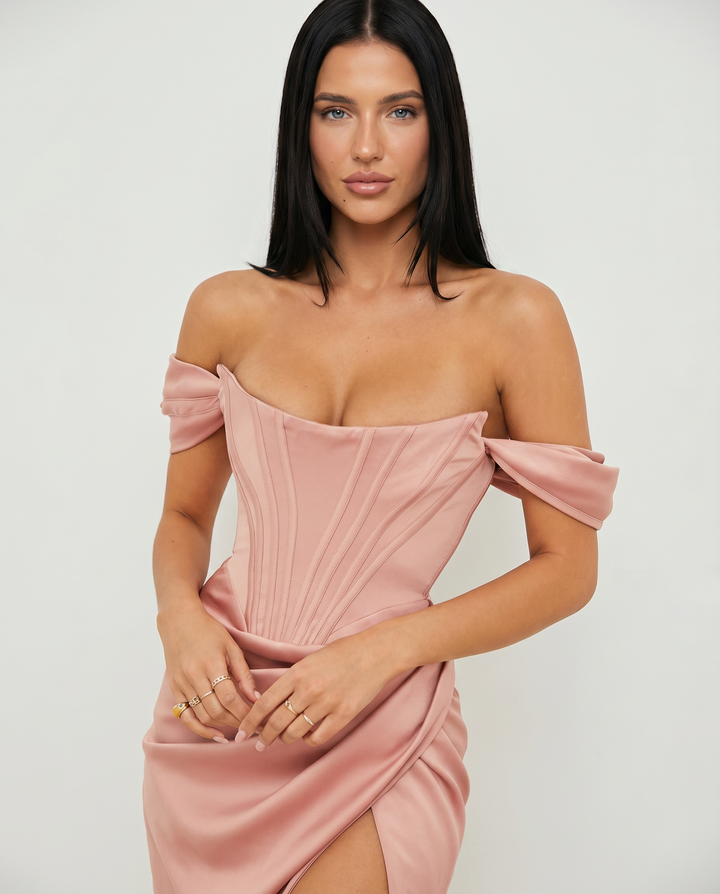 Doris | Midi Dress with Corset Bodice and Side Slit