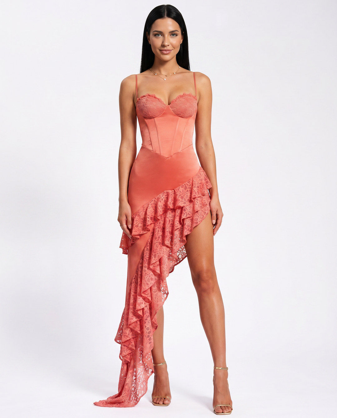 Carmen | Asymmetric Midi Dress with Lace Corset