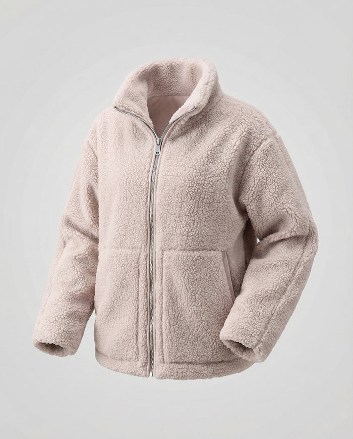 Women's Sherpa Zip-Up Jacket with Stand Collar