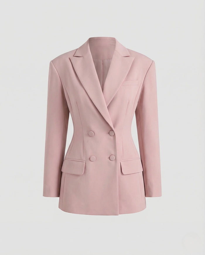 Women's Double-Breasted Longline Blazer with Peak Lapels