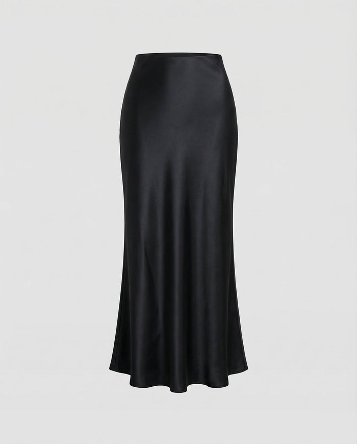 Women's Satin Bias-Cut Midi Skirt High-Waisted