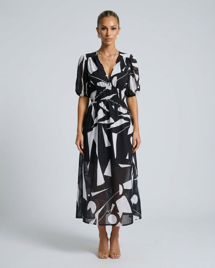 Dahlia | Floral Puff Sleeve Party Midi Dress