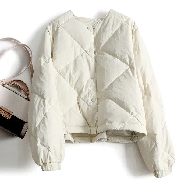 Women's Quilted Puffer Jacket Cropped Fit Snap Front
