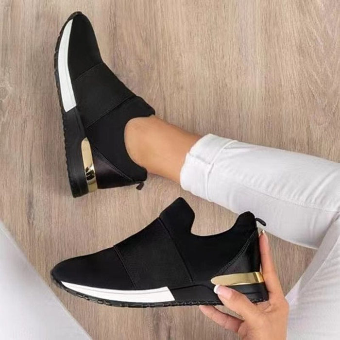 Women's Slip-On Wedge Sneakers with Gold Heel Detail