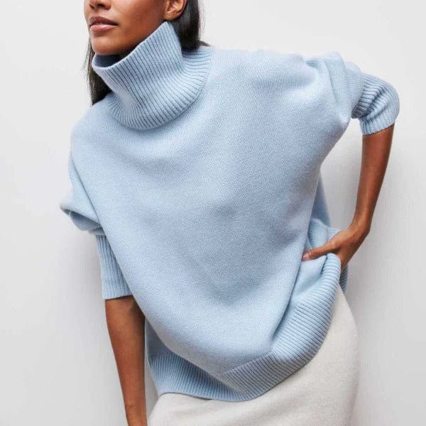 Women's Turtleneck Knit Sweater with Short Sleeves