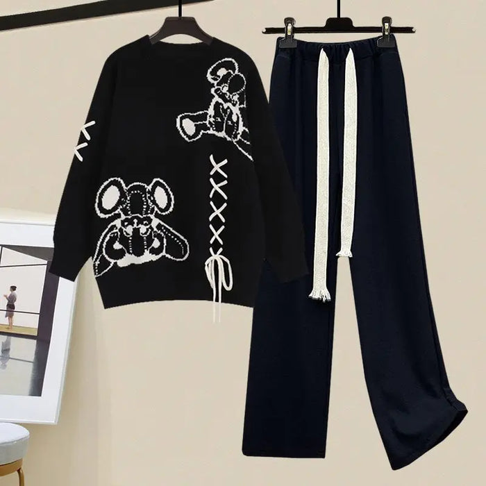 Women's Graphic Sweatshirt and Wide-Leg Pants Two-Piece Set