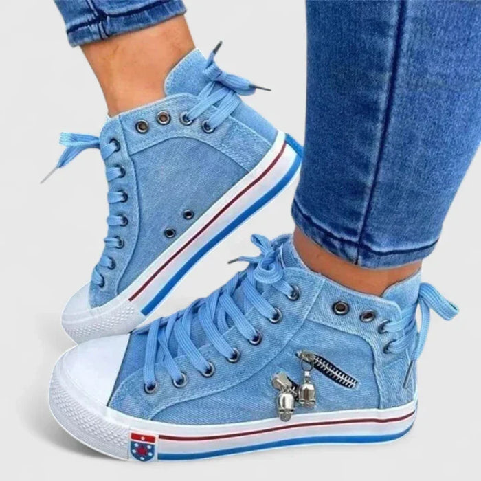 Women's High-Top Canvas Sneakers with Zipper Detail