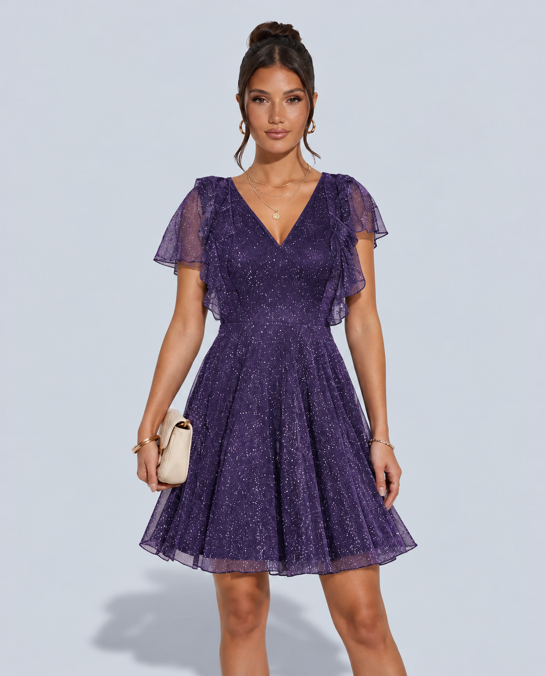 Sienna | Mini Sequin V-Neck Short Sleeve Dress