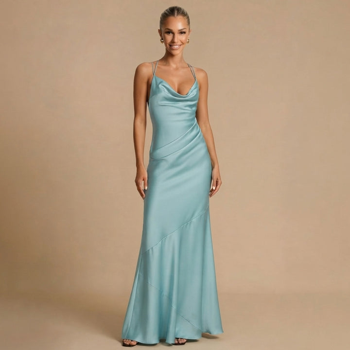 Tessa | Satin Beaded Swing Collar Maxi Dress
