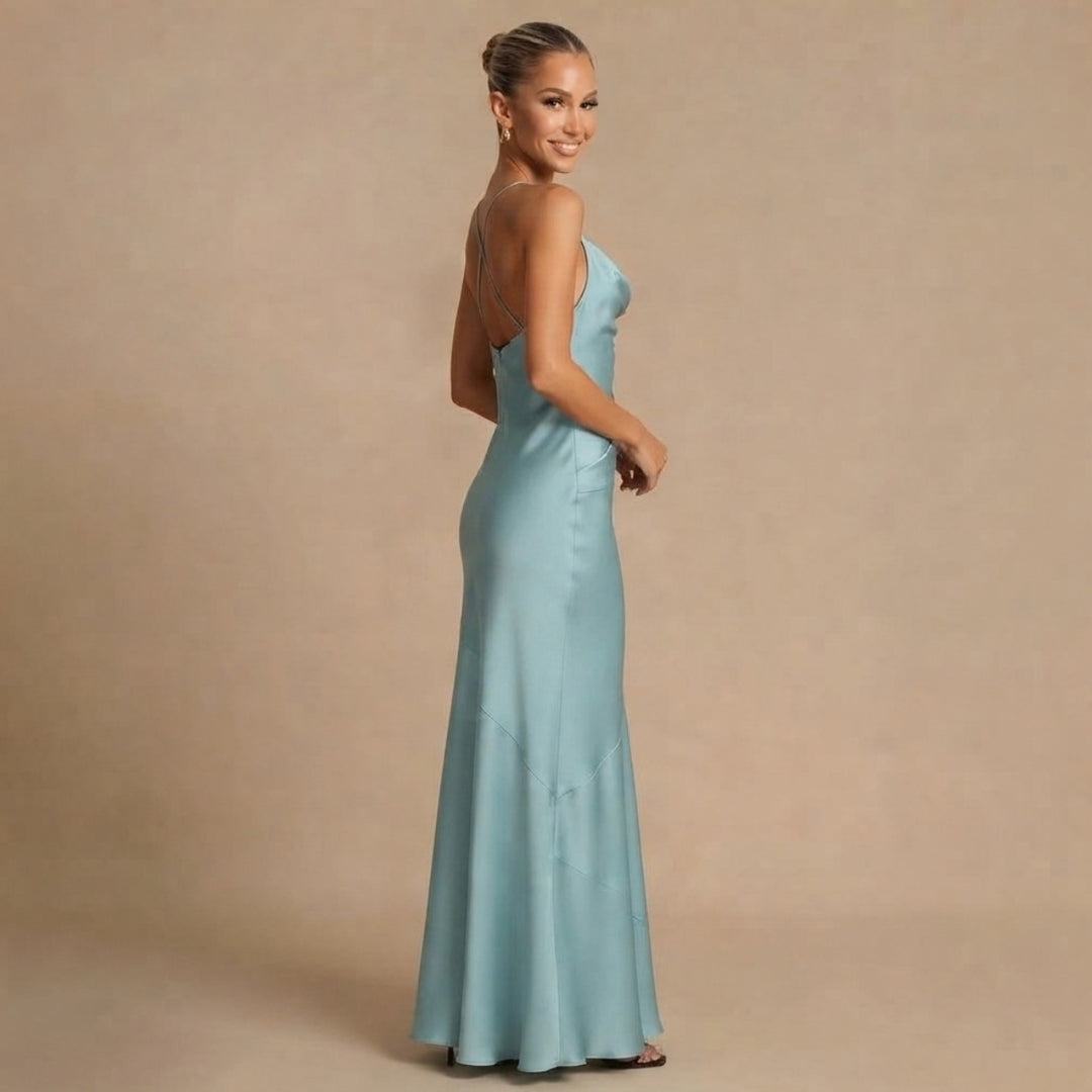 Tessa | Satin Beaded Swing Collar Maxi Dress
