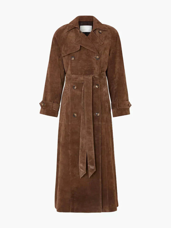 Women's Belted Trench Coat with Long Sleeves and Tie Waist