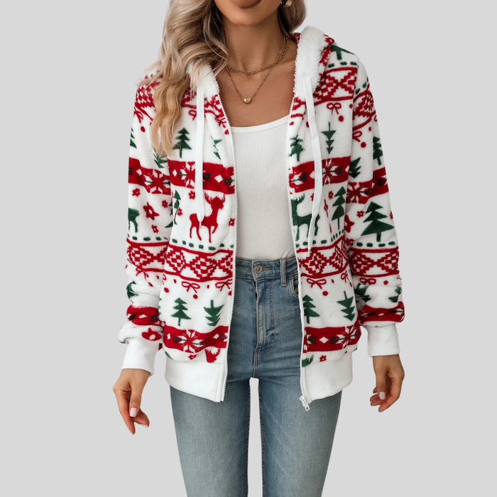 Women's Christmas Hooded Cardigan with Reindeer Fair Isle