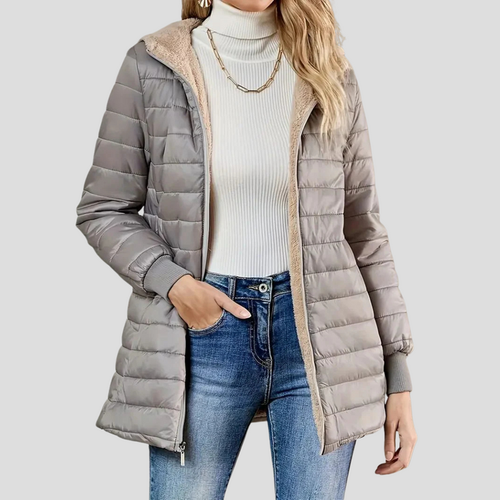Women's Quilted Hooded Puffer Coat with Fleece Lining