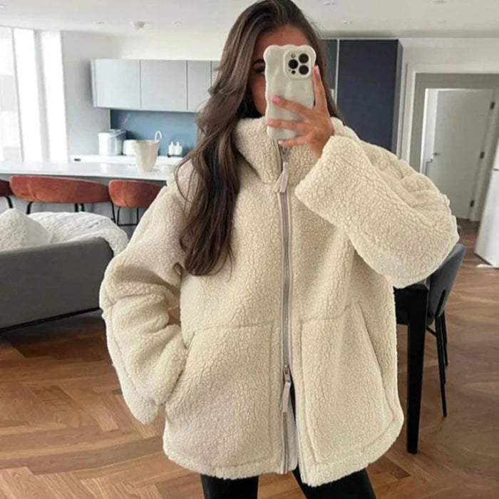 Women's Oversized Teddy Fleece Jacket with Zip Front