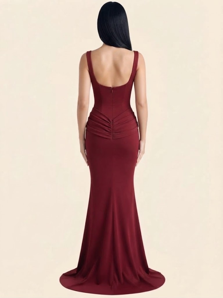 Wanda | Burgundy Corset Maxi Dress