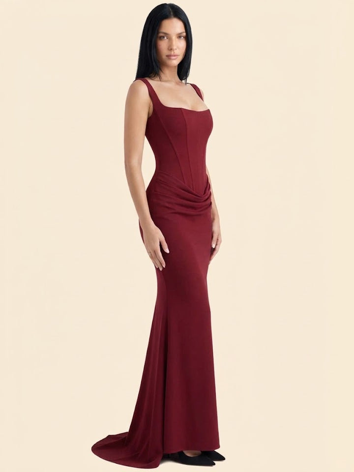 Wanda | Burgundy Corset Maxi Dress