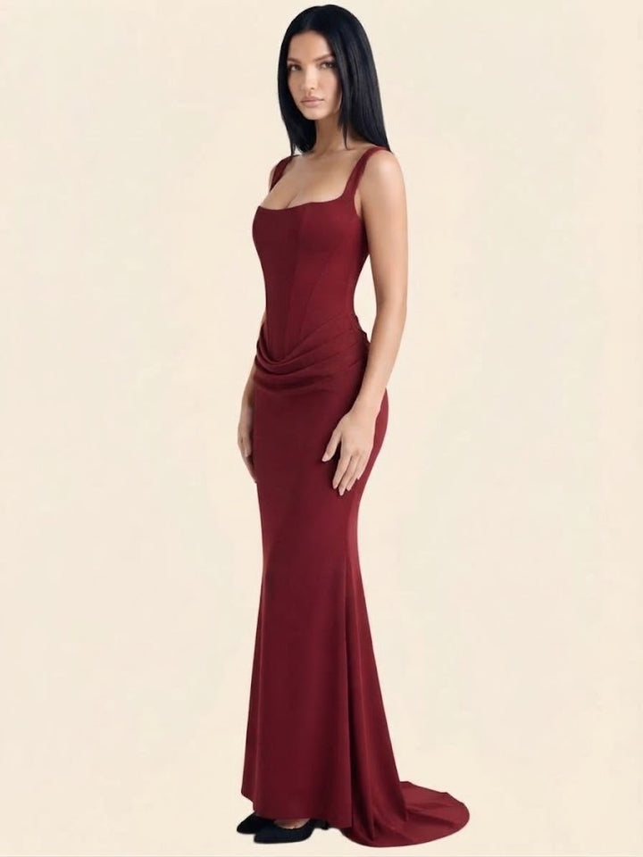 Wanda | Burgundy Corset Maxi Dress