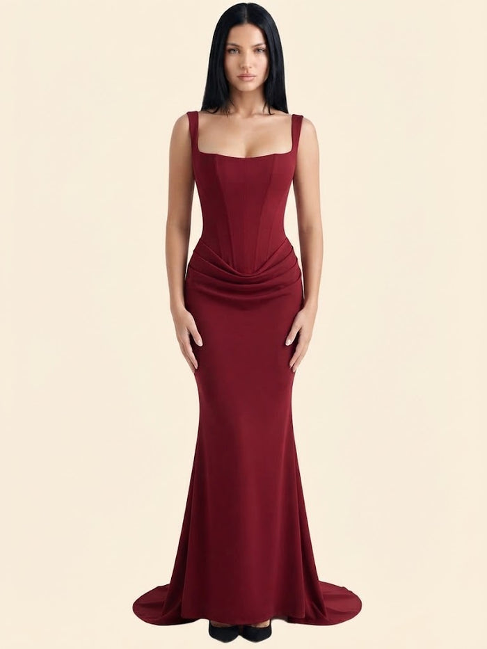 Wanda | Burgundy Corset Maxi Dress