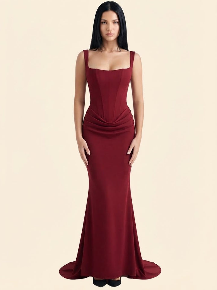 Wanda | Burgundy Corset Maxi Dress