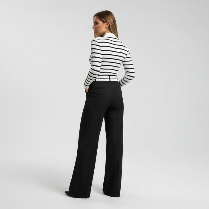 Women's Striped Turtleneck Top High-Waist Trousers Set