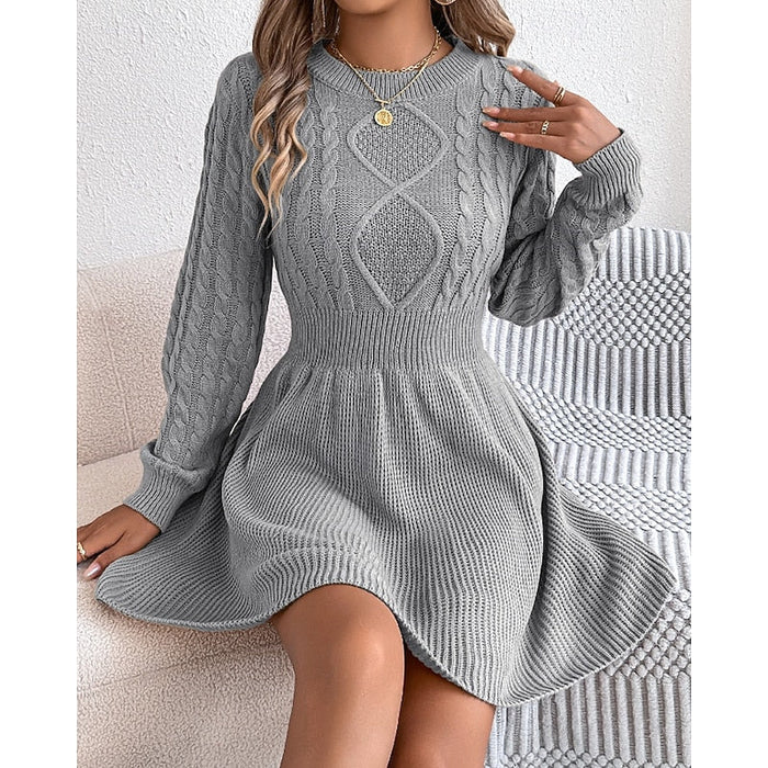 Women's Cable-Knit Sweater Dress with Ribbed Waist