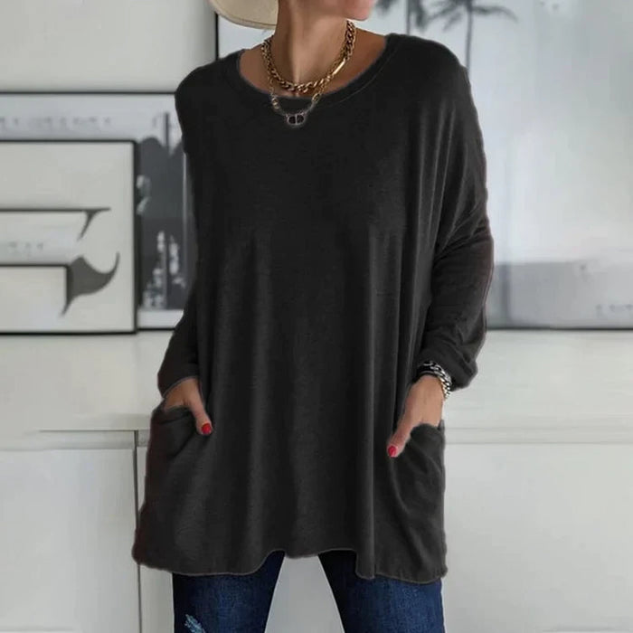 Women's Oversized V-Neck Tunic with Side Pockets