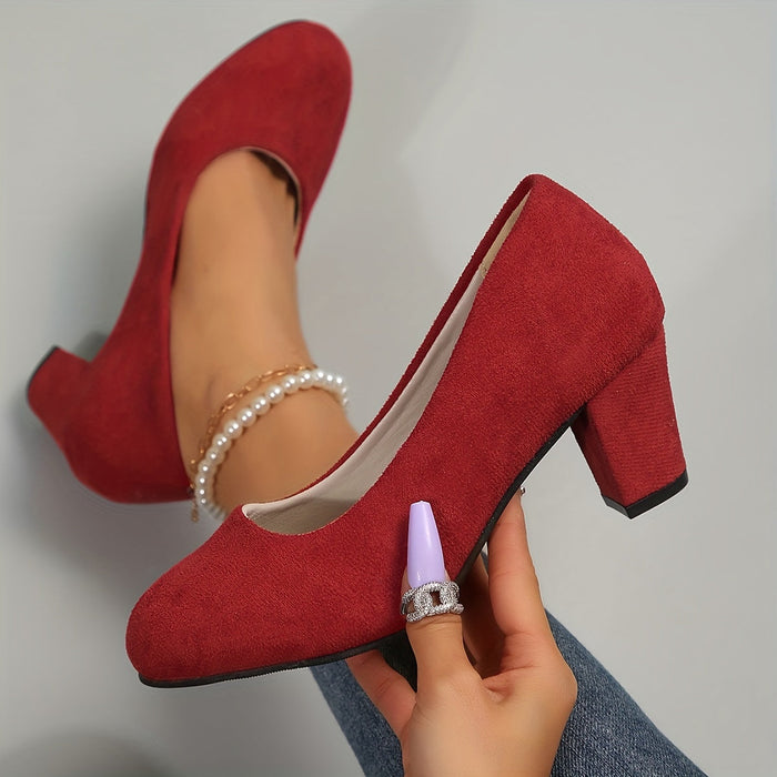 Women's Wide-Toe Block Heel Pumps Slip-On Style