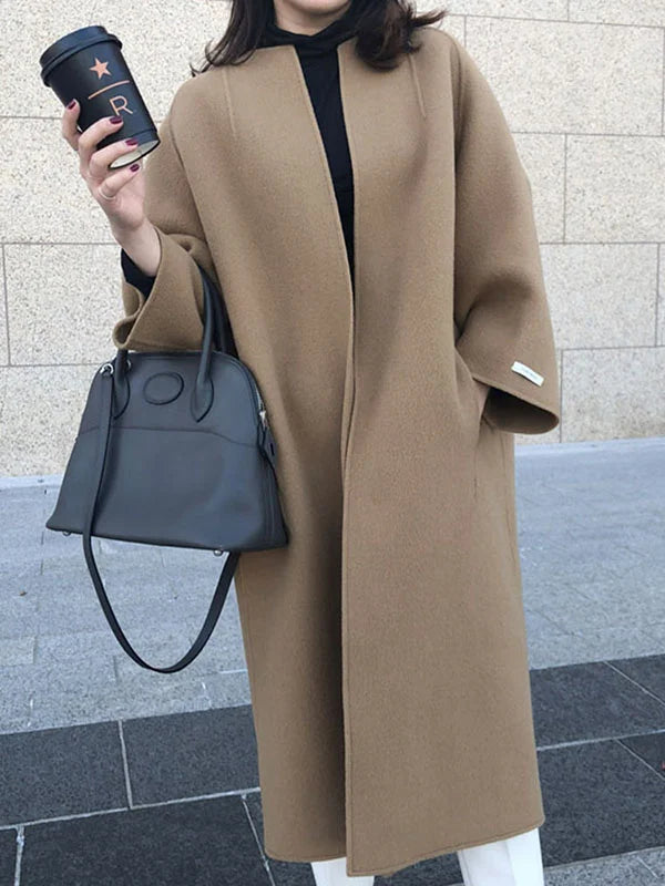 Women's Long Coat with Relaxed Fit and Open Front