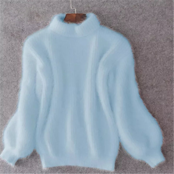Women's High-Neck Knit Sweater with Long Sleeves