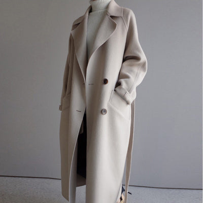 Women's Double-Breasted Wool Coat with Notched Lapel