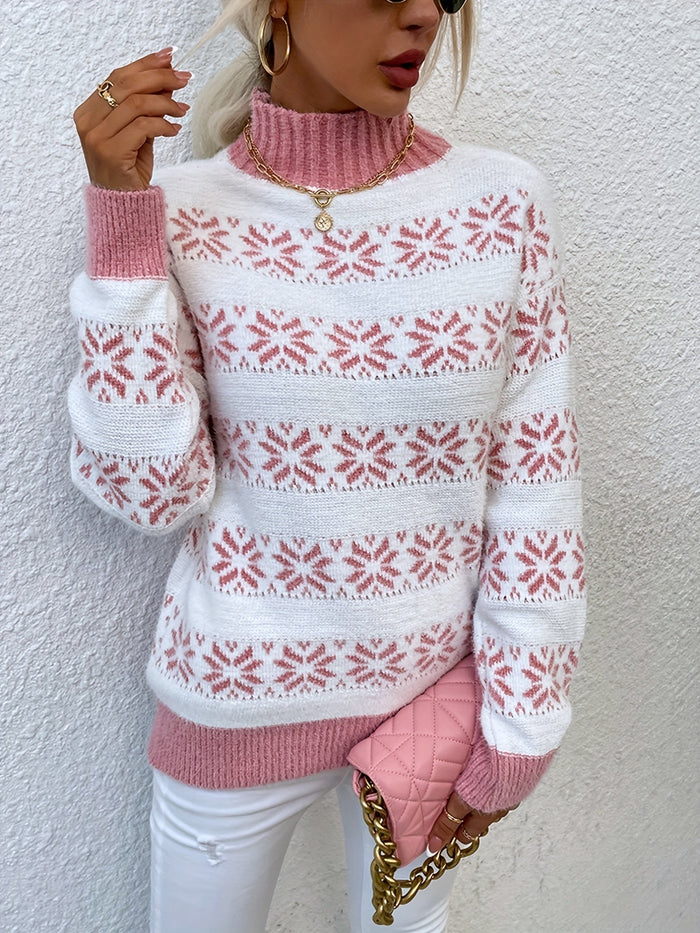 Women's Fair Isle Turtleneck Sweater with Ribbed Trim