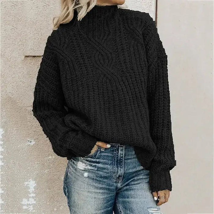 Women's Cable Knit Turtleneck Sweater with Relaxed Fit