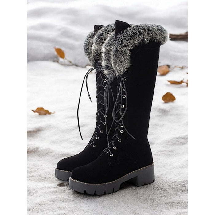 Women's Lace-Up Knee-High Winter Boots with Faux Fur Trim