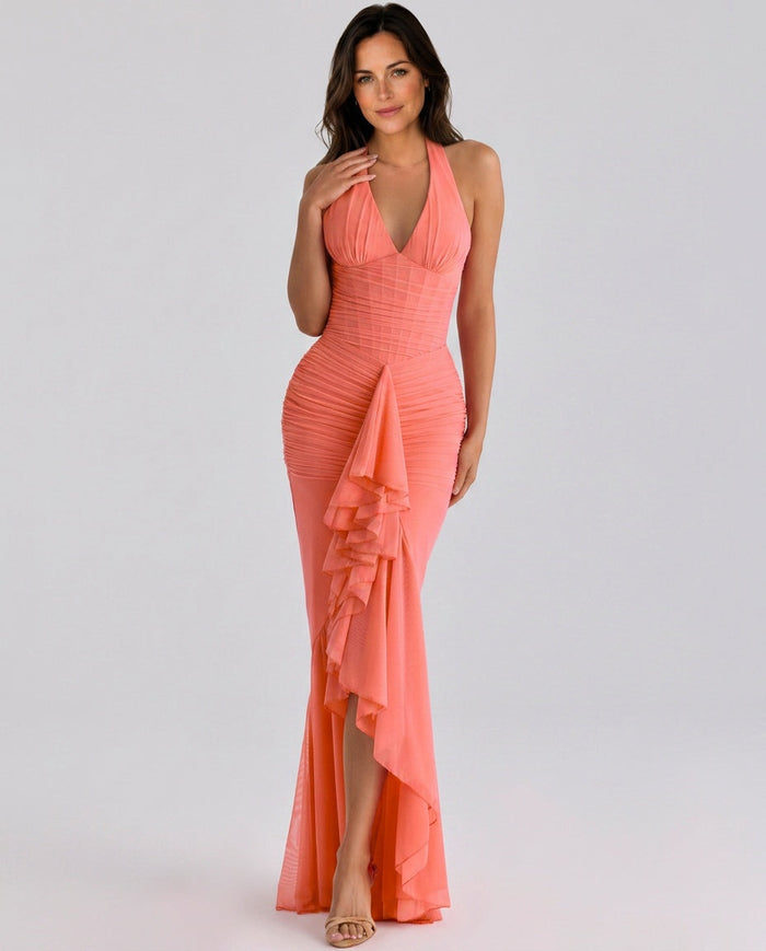 Talia | Mesh Corset Frill Maxi Dress