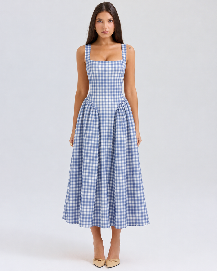 Lorna | Cotton Midi Sundress with Gathered Skirt
