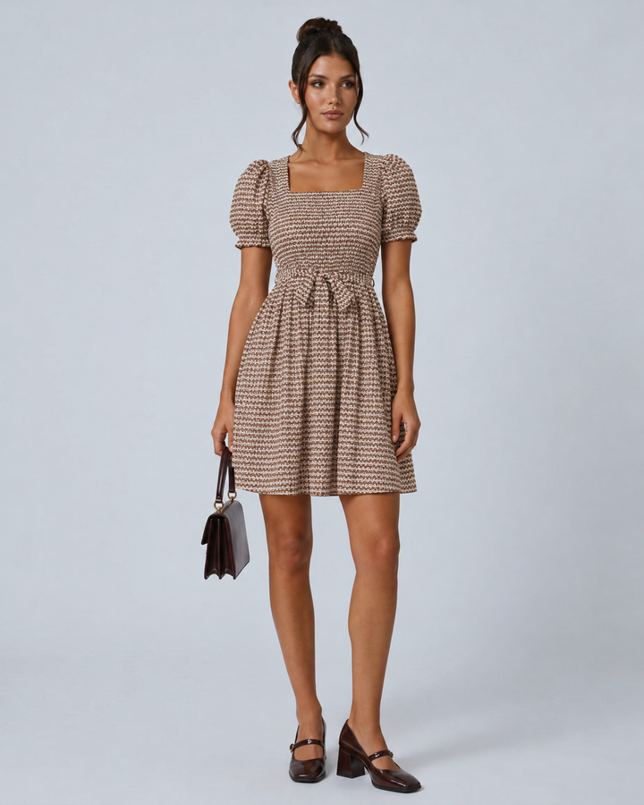 Cleo | Gingham Puffed Sleeve Mini Dress