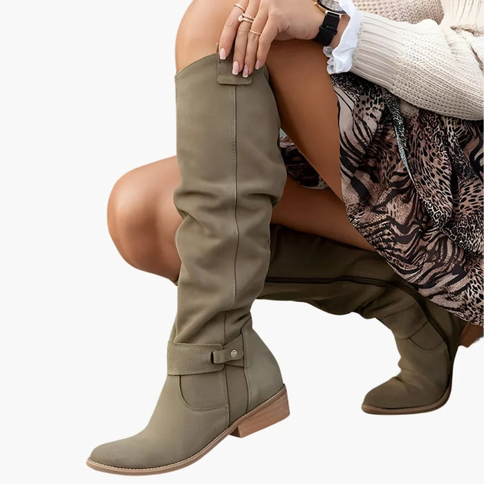 Women's Slouch Knee-High Boots with Block Heel Side Zip